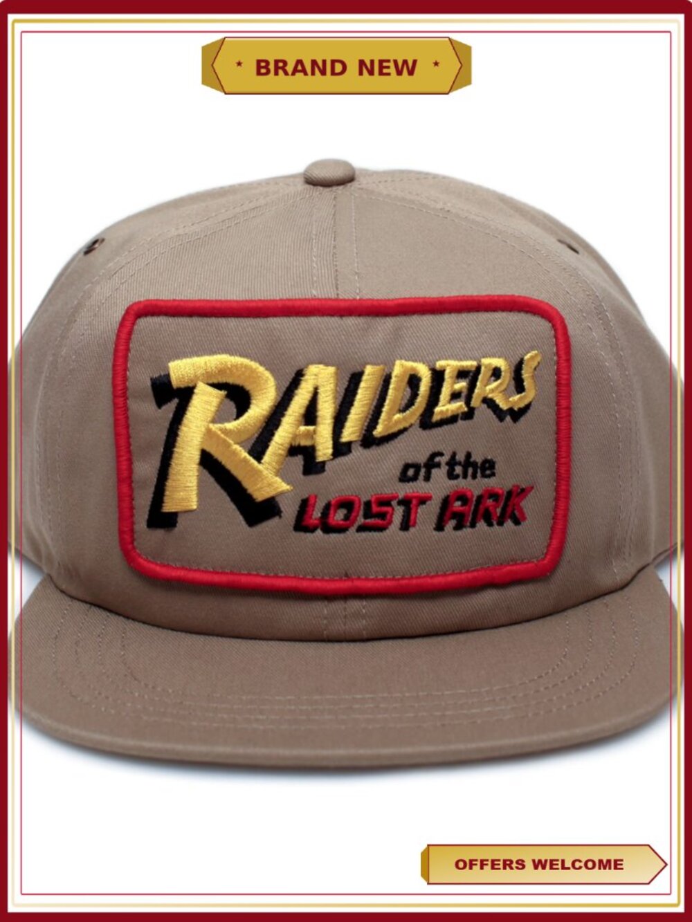 Flat Bill Movie Cap Vintage Crew Hat Adult Khaki
